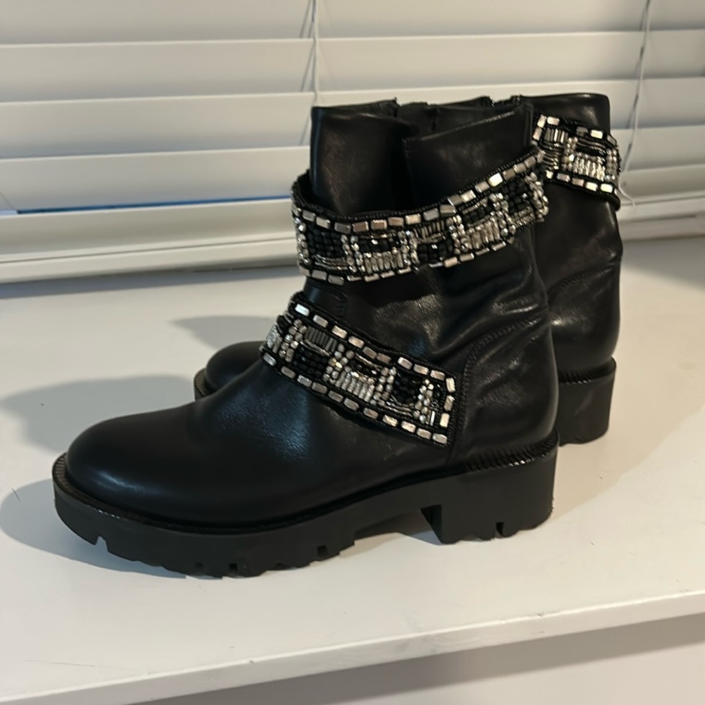 Leather biker boots with bling detail. New without tags.